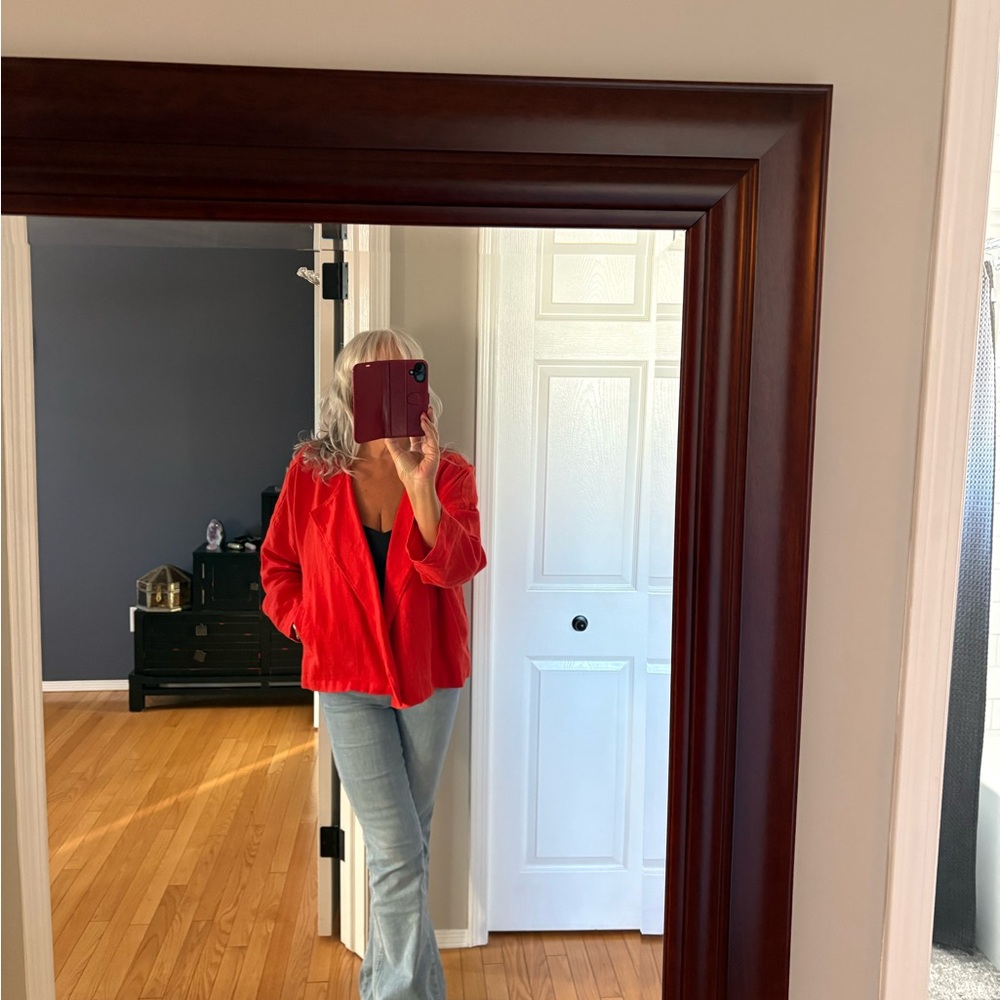Eileen Fisher Vibrant Red Open Front Blazer